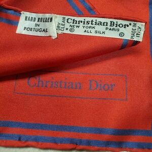 Vntg Christian Dior Men's Red Blue Pocket Square/Handkerchief. 100% Silk 18"×18"